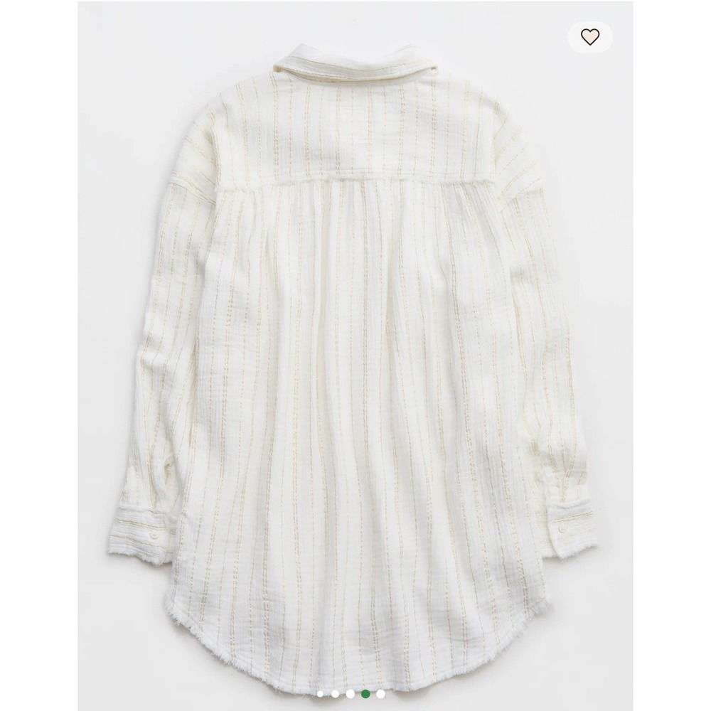 Aerie White Gold Metallic Striped Cotton Gauze Oversized Button Down Shirt L - Picture 4 of 8